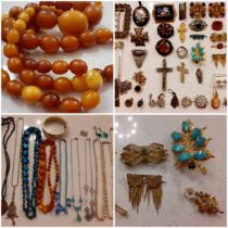 Victorian and later costume jewellery, mainly brooches and pendants to include a Scottish white