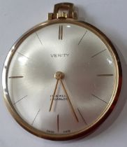 A 14ct gold cased slimline Verity pocket watch, stamped 14k and 585. Location:Cab