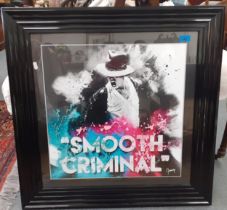 A modern Michael Jackson 'Smooth Criminal' print by Greanessy with decorative paint splash design to