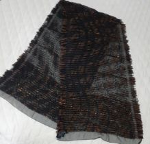 A Giorgio Armani wool and silk mix wrap having a black silk mix sheer ground and interwoven brown