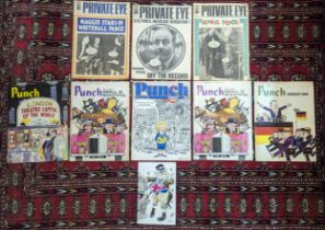 Magazines and printed ephemera to include three Private Eye to include 1960 and 1980's and five