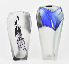 Anthony Wassell (contemporary) British two triangular shaped glass vases of tapered form with
