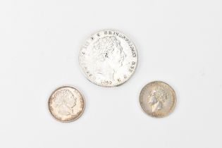 Georgian Silver Coinage to include a George III 1820 crown, 1820 Shilling and a George IV 1826