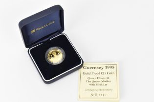 1995 Queen Elizabeth The Queen Mother 95th Birthday 24ct gold £25 commemorative coin, issued by