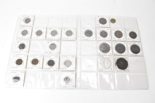 A mixed collection of British copper coinage to include William III 1697 Halfpenny , George I, II,