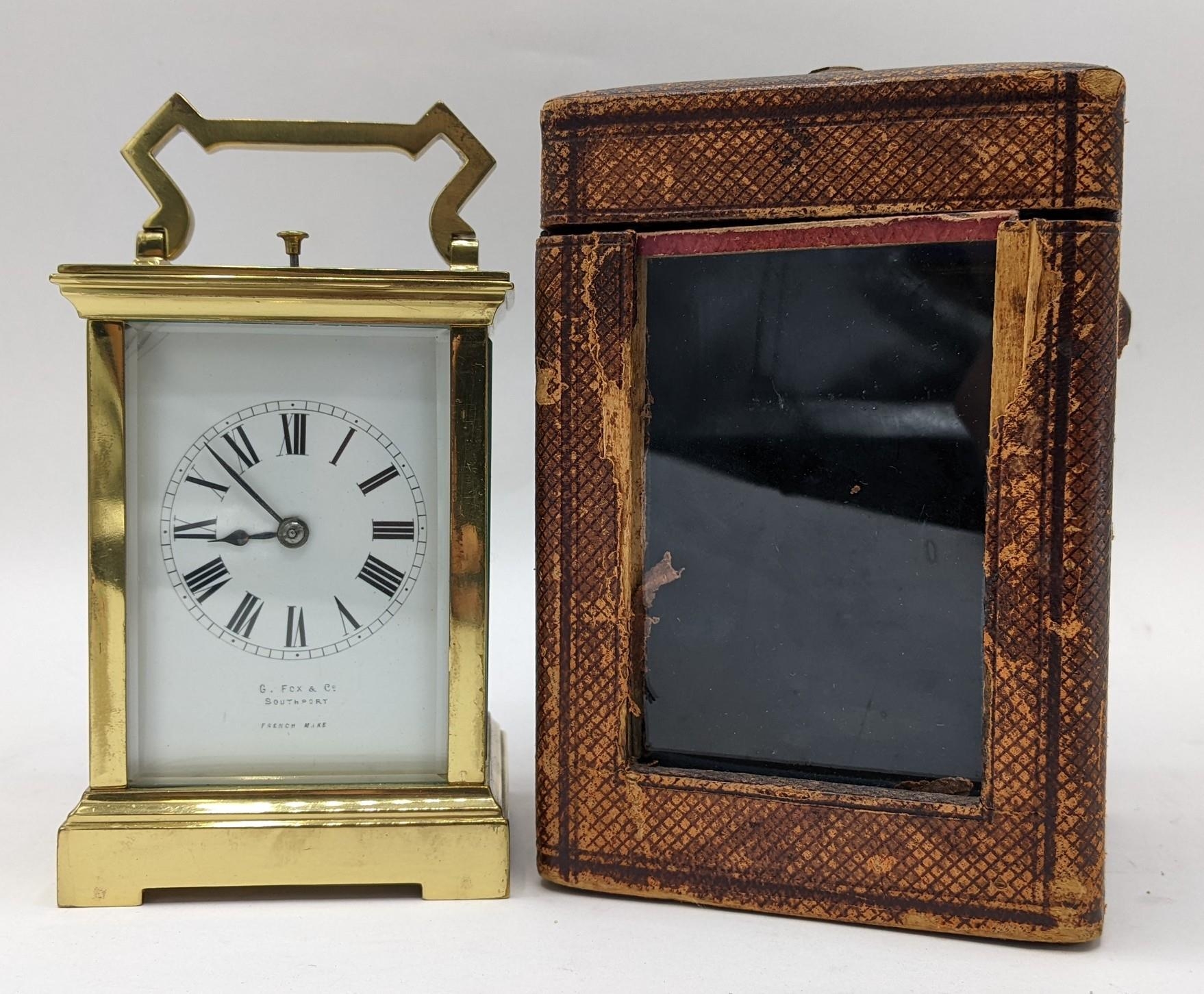 An early 20th century brass cased repeater carriage clock, the white enamel dial having Roman