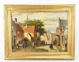 Johannes Franciscus Spohler (1853-1894) Dutch depicting a town scene with figures, signed lower
