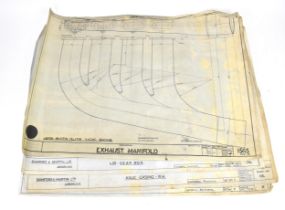 Four early 20th century rolled car engineering drawings for Aston Martin, dated 1920, 1922 and 1923,