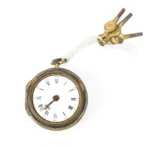 An 18th century tortoiseshell pair cased open face pocket watch, the white enamel dial having