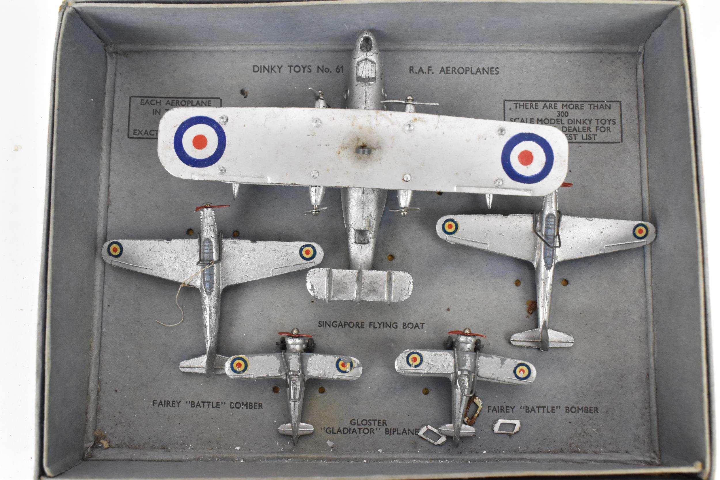 A Dinky Pre-War 61 "RAF" Aeroplane Gift Set to include a Gloster Gladiator Bi-Plane; Fairey Battle - Image 2 of 6