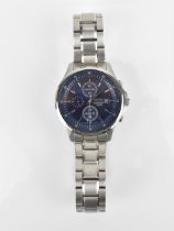 A Seiko Chronograph 100m, quartz, gents, stainless steel modern wristwatch, having a blue dial