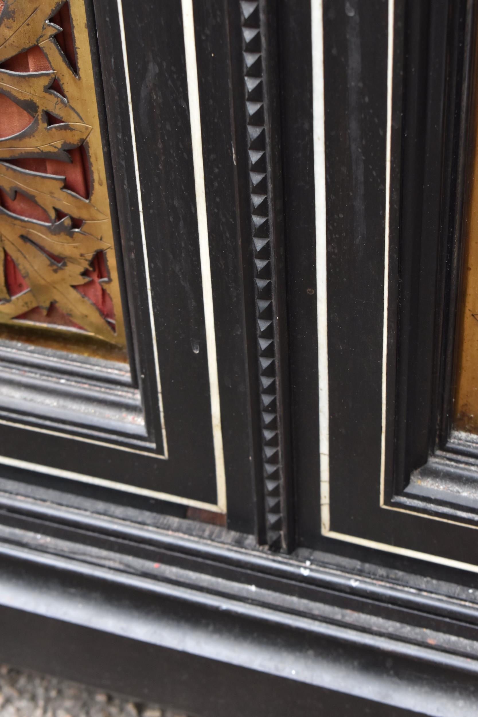 A pair of 19th century Ceylon ebonised, ivory and brass inlaid side cabinets, the rectangular top - Image 18 of 21