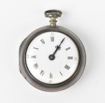 An early George III silver pair cased pocket watch, the white enamel dial having Roman numerals