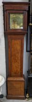 An 18th century 30 hour oak cased longcase clock, the case having a stepped cornice and pillars