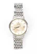 An Omega Constellation, automatic, gents, stainless steel wristwatch, having a silvered dial, centre