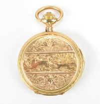 A late 19th/early 20th century Swiss 18ct gold full hunter minute repeater pocket watch, the case