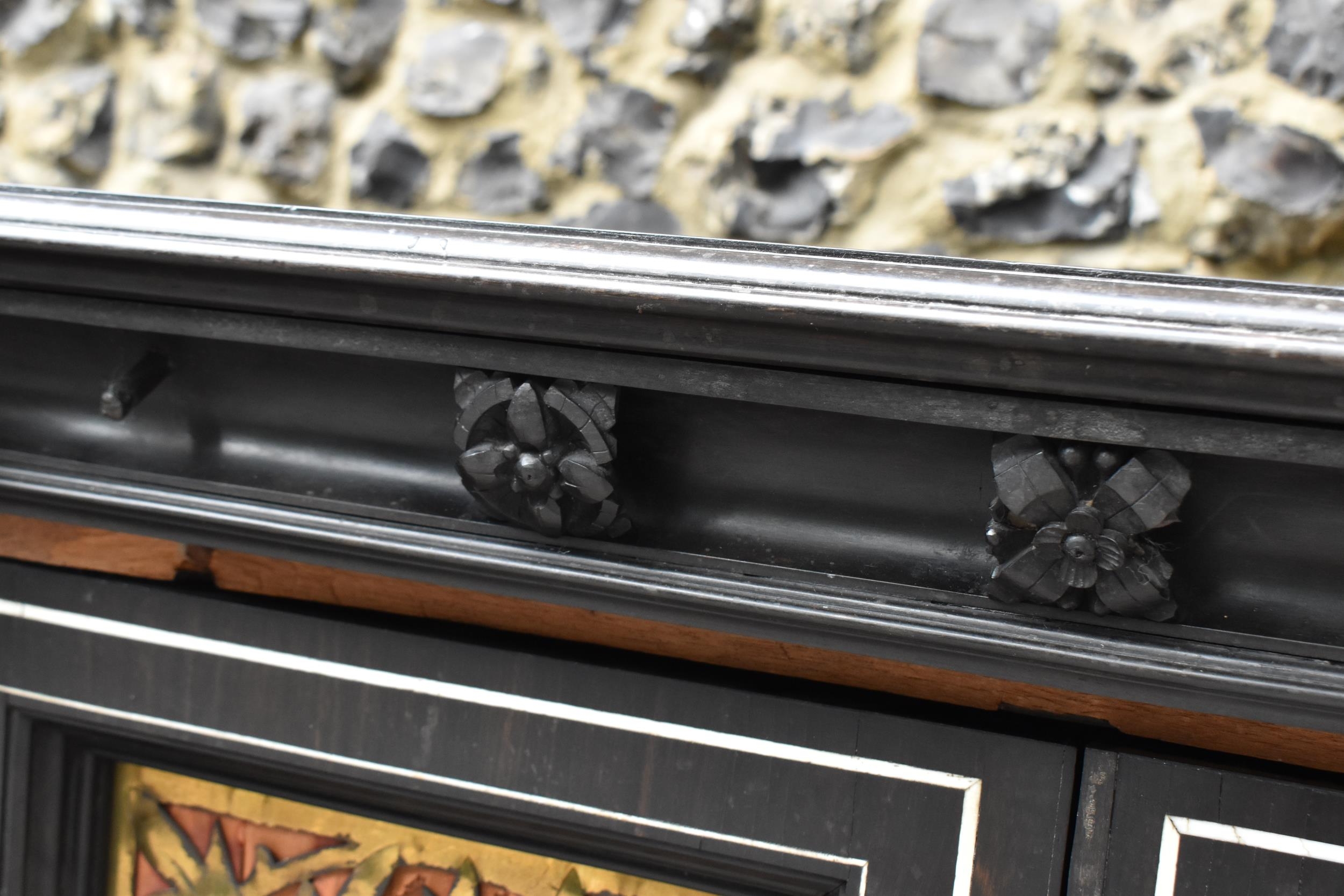 A pair of 19th century Ceylon ebonised, ivory and brass inlaid side cabinets, the rectangular top - Image 12 of 21