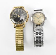 A 1950s Princeps, chronograph, manual wind, gents 18ct gold wristwatch, having a black dial with