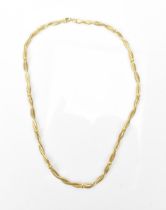 An Italian 9ct yellow gold necklace with intertwined snake chain and spaced gold rings, 42 cm