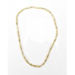 An Italian 9ct yellow gold necklace with intertwined snake chain and spaced gold rings, 42 cm
