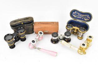 A collection of five opera glasses, to include a Lemaire Paris gilt and mother of pearl example, and