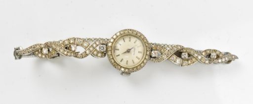 A Zenith, manual wind, ladies, 9ct white gold, vintage cocktail wristwatch, having a silvered