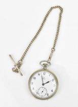 An Omega early 20th century open faced, keyless would pocket watch, the white enamel dial having