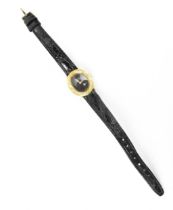 A Bueche-Girod, manual wind, ladies, 18ct gold wristwatch, having a black dial and a textured