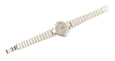 A Dunhill, quartz, ladies, bi-coloured stainless steel wristwatch, having a silvered dial, Roman