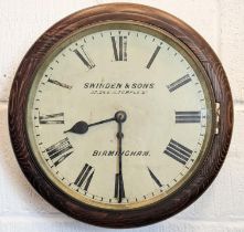 A late 19th century 12 inch dial clock in an oak case, the dial inscribed 'Swinden & Sons 27.28 & 29
