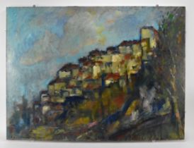 David Gainford (b. 1941) British 'Tourette sur Loup' a French coastal scene with houses on a hill,