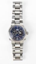 An Oris Worldtimer, automatic, gents, stainless steel wristwatch, having a blue dial, subsidiary