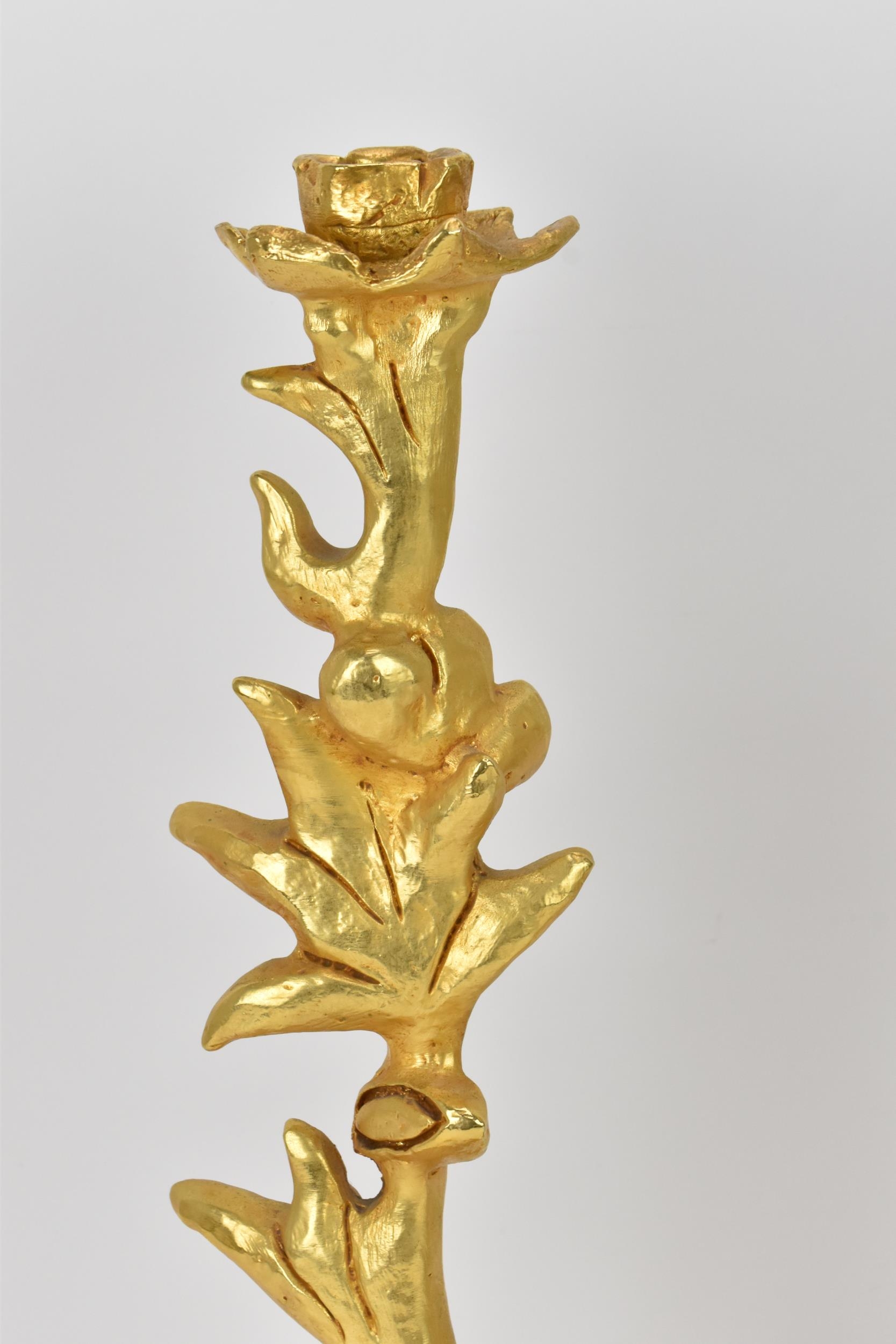 A pair of 1970s gilt-bronze candlesticks by Georges Mathias for Fondica, of naturalistic foliate - Image 2 of 7