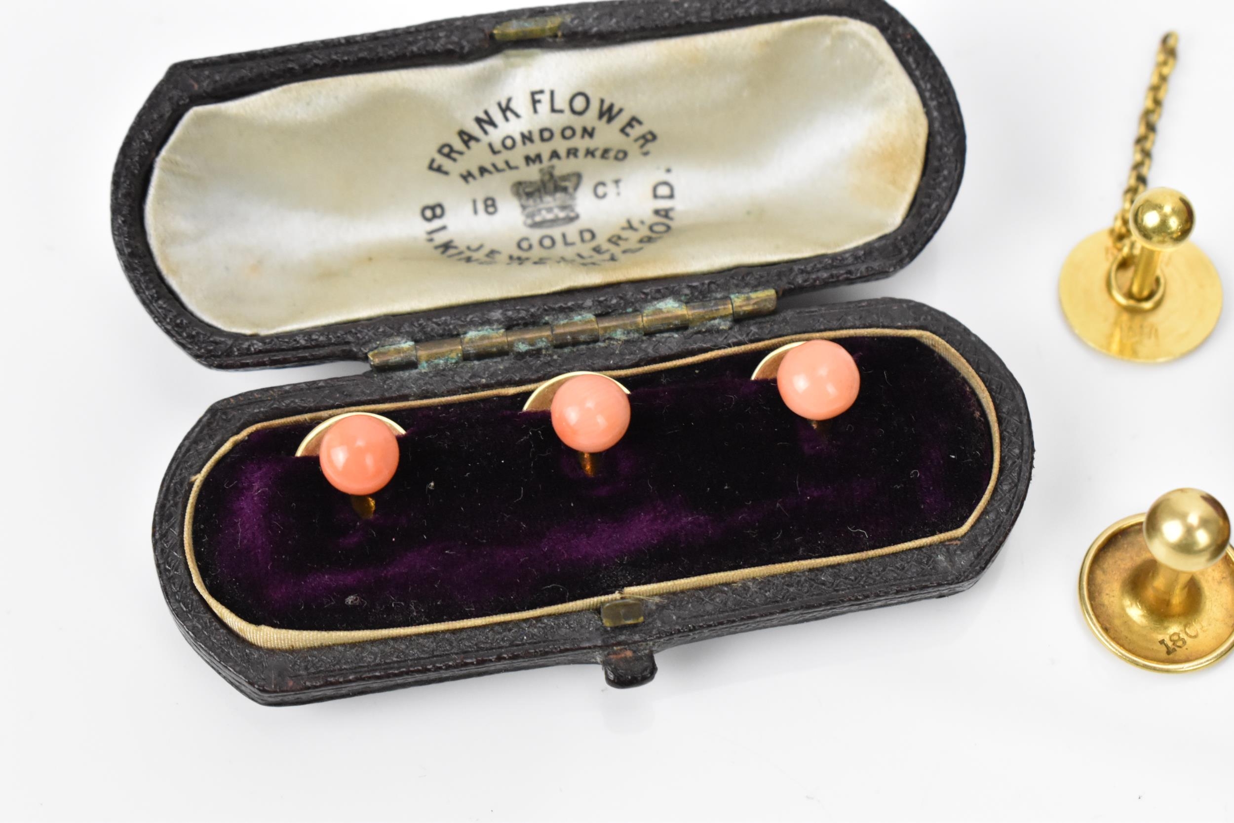 A pair of early 20th century 9ct yellow gold cuff links, together with a boxed set of 18ct dress - Image 2 of 4
