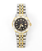 A Yema 150, quartz, gents, bi-coloured stainless steel wristwatch, having a black dial, centre