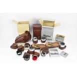 A collection of Rollei lenses and filters, to include bay III lens filters in a leather case, UV-