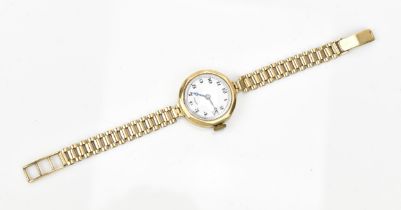 A Dimra, early 20th century, manual wind, ladies 9ct gold wristwatch, the white enamel dial having