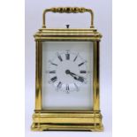 A late 19th Century repeating carriage clock, by Henri Jacot, Paris, having a white enamel roman