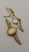 Two ladies manual wind wrist watches to include a 9ct gold Tissot watch on a 9ct gold sea shell