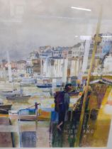 Harry Price - The Harbour, acrylic on paper, unsigned, 27 x 32cm, mounted in a gilt painted frame