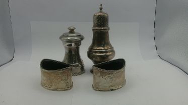 Mixed silver to include two silver salts with glass liners, a silver sugar caster and a silver