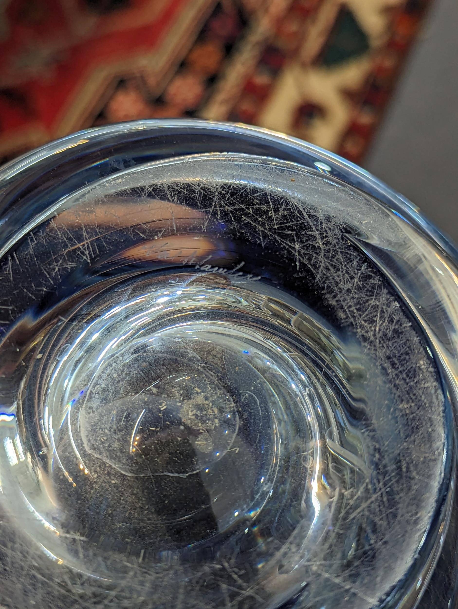 Val Saint Lambert signed blue crystal 'Twist' vase 24cm x 19cm Location: - Image 2 of 2