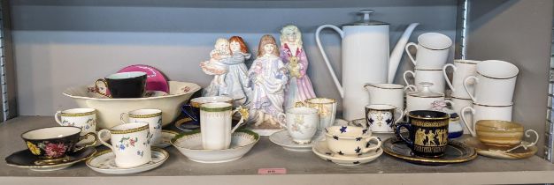 Ceramics to include three Royal Worcester figures, a collection of coffee cups and saucers, a German