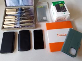 A quantity of mobile phone accessories and phones to include a Doro 1360 mobile phone, a Tucch