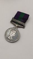 An Elizabeth II Genera Service medal having Cyprus clasp on ribbon, inscribed to edge F.G.OFF.R.HH.