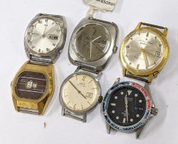 Six mixed vintage gents wristwatches to include an Oris, Lucerne, Seiko Sports 150 and others