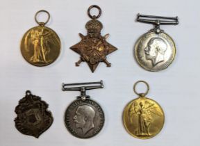 WW1 British medal set with ribbons to include Victory, British war medal, a 1914 Aug-Nov Star