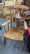 A late 19th century Windsor elm seated and spindle back armchair Location: