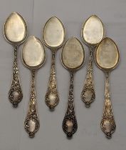 Six silver jam spoons having engraved floral handles hallmarked Sheffield 1898, total weight 94.9g