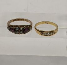 An 18ct gold ring set with two diamonds and three paste stones 2.4g, and a 9ct gold ring set with